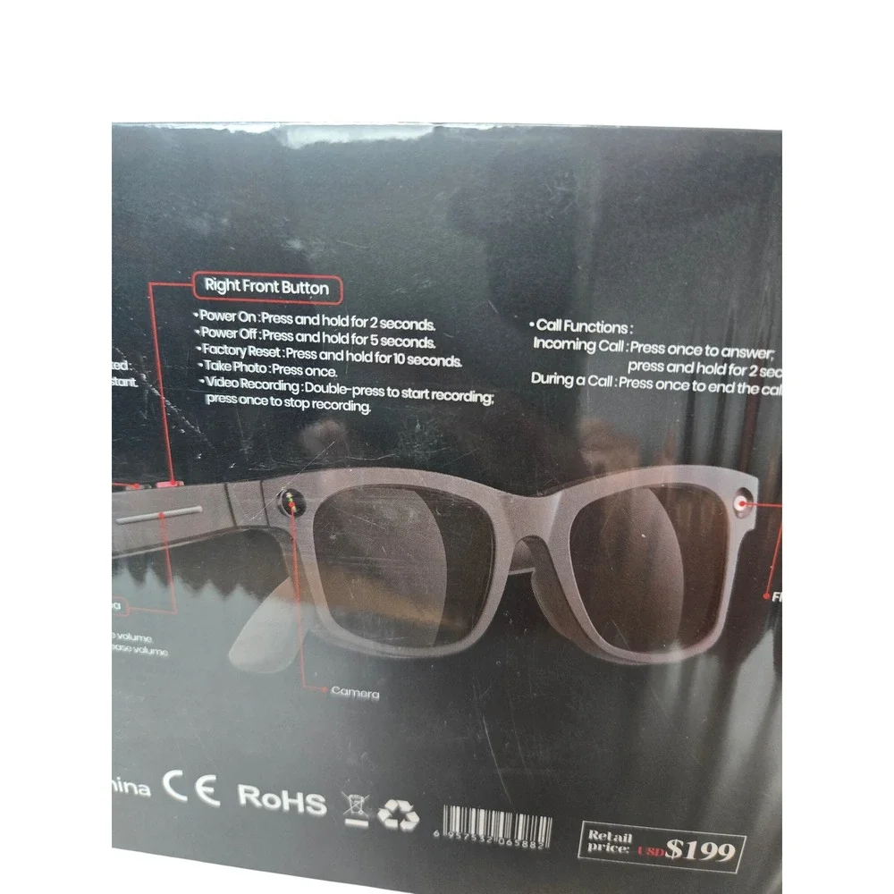AiMB‎ S2 Max Smart Glasses AI Voice Assistant Video Recording 3 Lens Sets Black